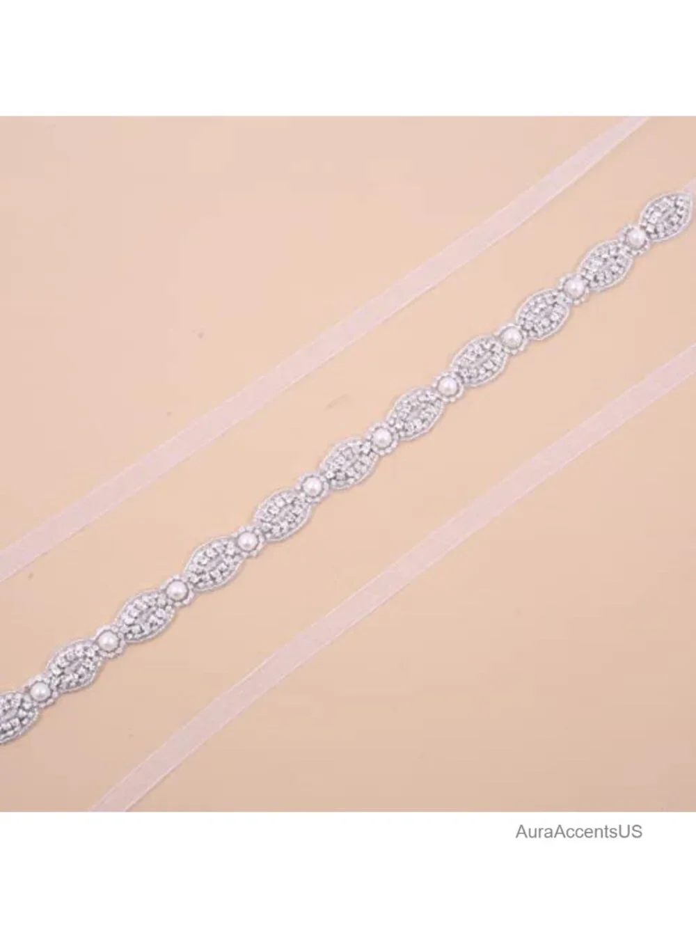 Crystal Bridal Sash Belt with Rhinestones and Pearls, Tulle and Satin, Wedding